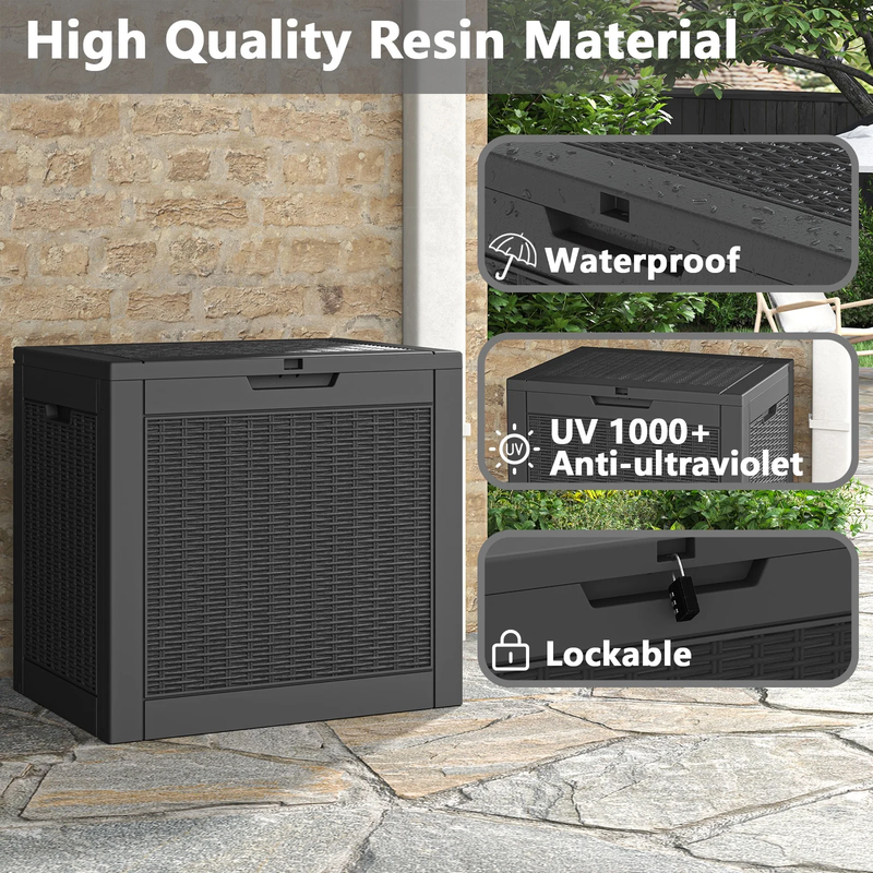31 Gallon Deck Box, Resin Outdoor Storage Box, Waterproof and UV Resistant Light1