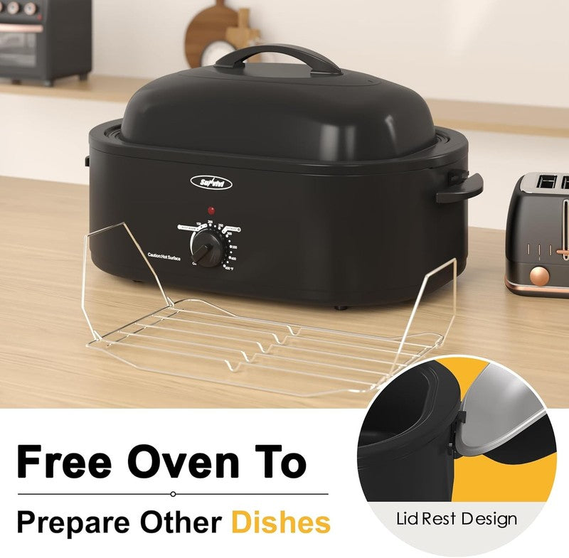 20Qt Electric Roaster Oven Stainless Steel Black 24Lb Turkey Removable Rack2