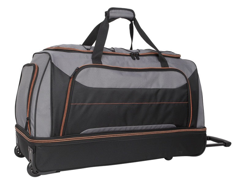 30 in Rolling Drop-Bottom Carry on Duffel Bag for Travel, Black and Gray1