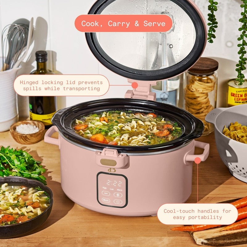 4 Qt Digital Slow Cooker with Hinged Locking Lid, Rose by Drew Barrymore2