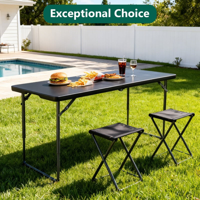 4 Ft Adjustable Height Folding Table, Max Load 400Lbs, Portable Camping Table wi5