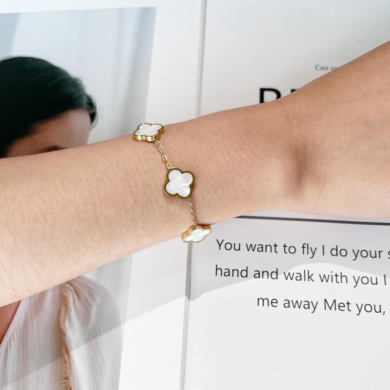 Gold Plated Clover Lucky Bracelet for Women Flower Four Leaf Link Bracelet3