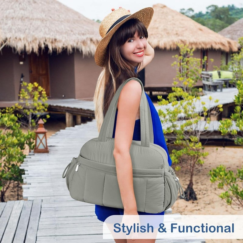 Travel Duffel Bag Women Puffer Gym Weekender Wet Pocket Carry On Grey7