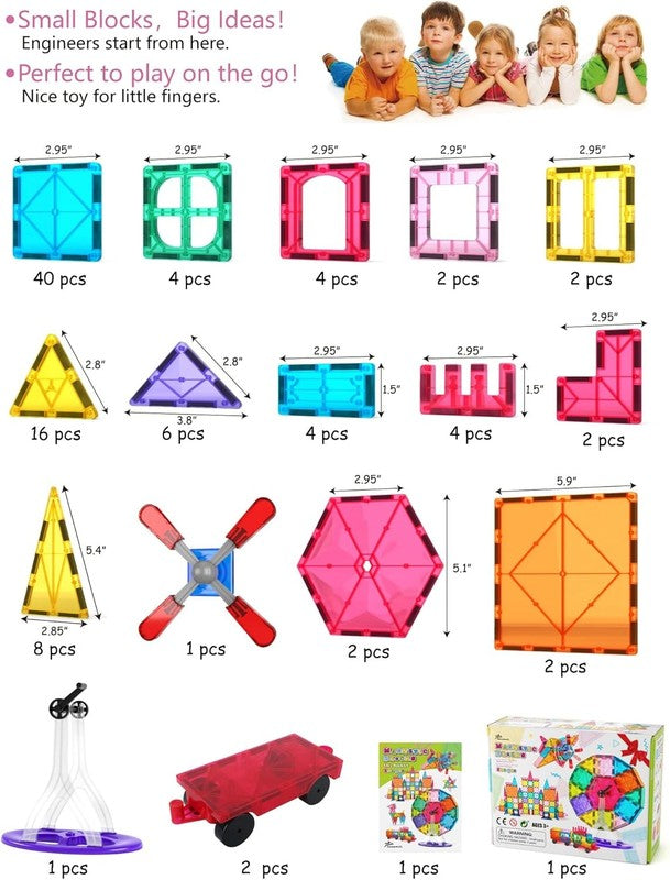 100Pcs Magnetic Tiles Building Blocks STEM Toy Educational Kit Ages 3+4