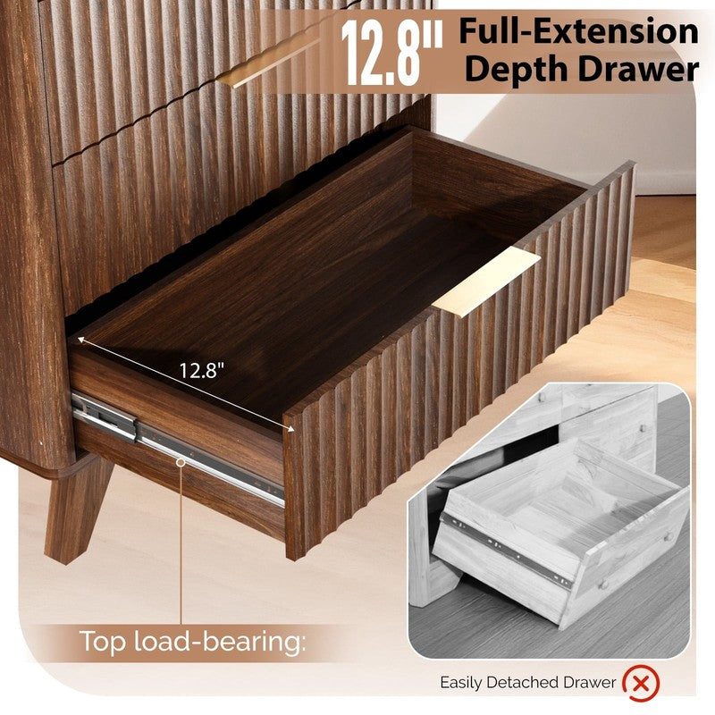 Fluted 5-Drawer Dresser – Solid Wood Chest with Soft-Close Slides, Storage Cabin5