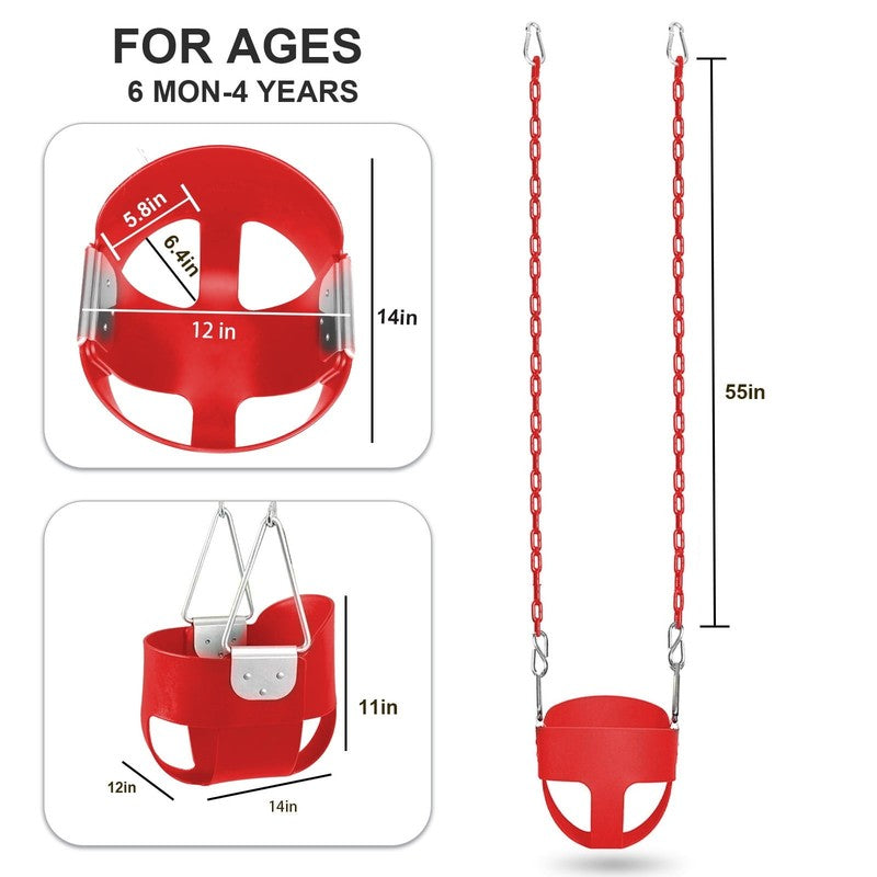 Baby Swing High Back Toddler Bucket Seat w/ Coated Chains & Carabiners, Red2