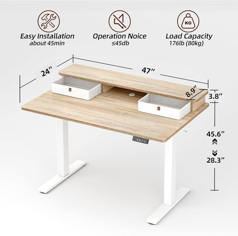 48x24 Standing Desk w/ 2 Drawers Adjustable Electric Sit Stand Maple2