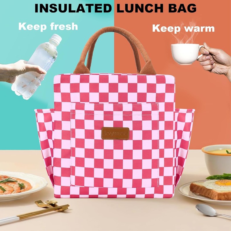 Insulated Lunch Bag Women Men Leakproof Large Cooler Tote w Bottle Holder Pink1