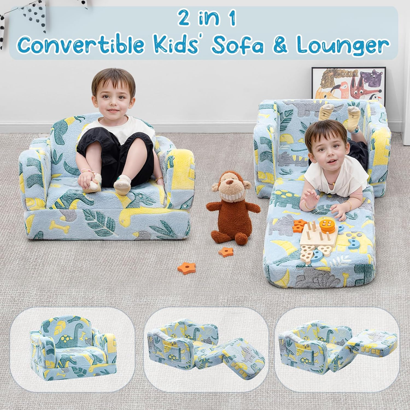 Comfy Toddler Chair and Couch for Kids with Blanket,2 In 1 Soft Plush Fold Out T2