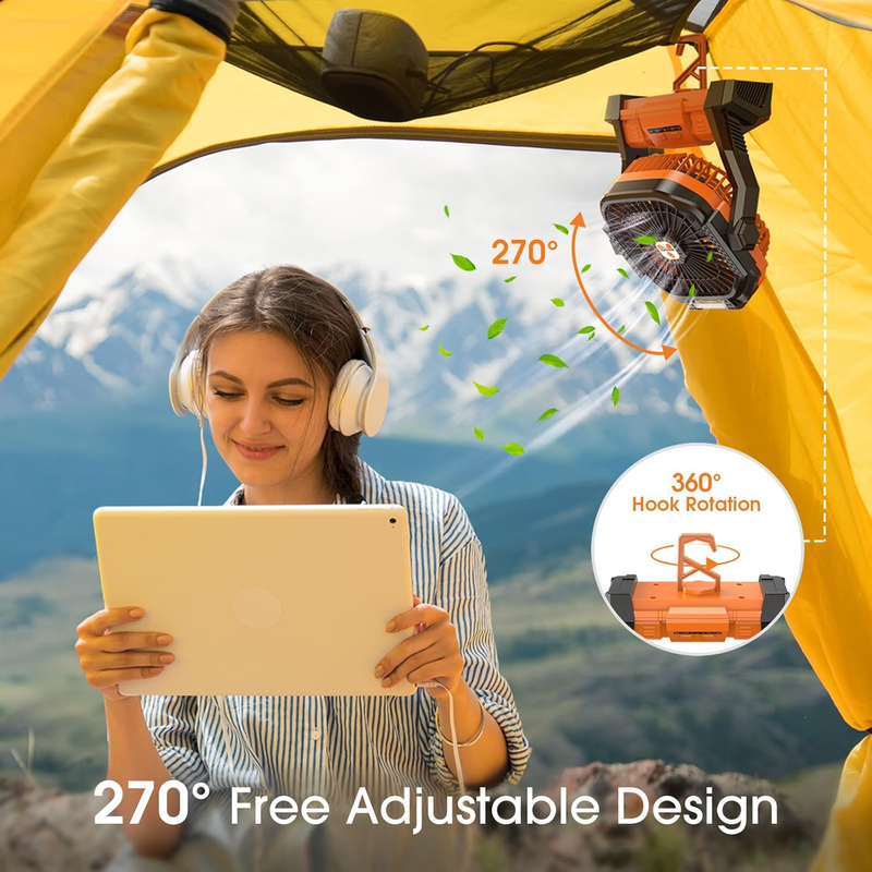Portable Rechargeable Fan Cordless Battery LED Lantern Small Table Fan USB5