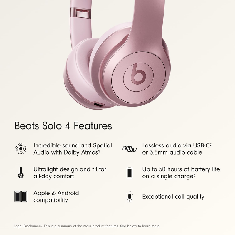 Solo 4 Wireless Bluetooth On Ear Headphones 50Hr Battery Metallic Pink1