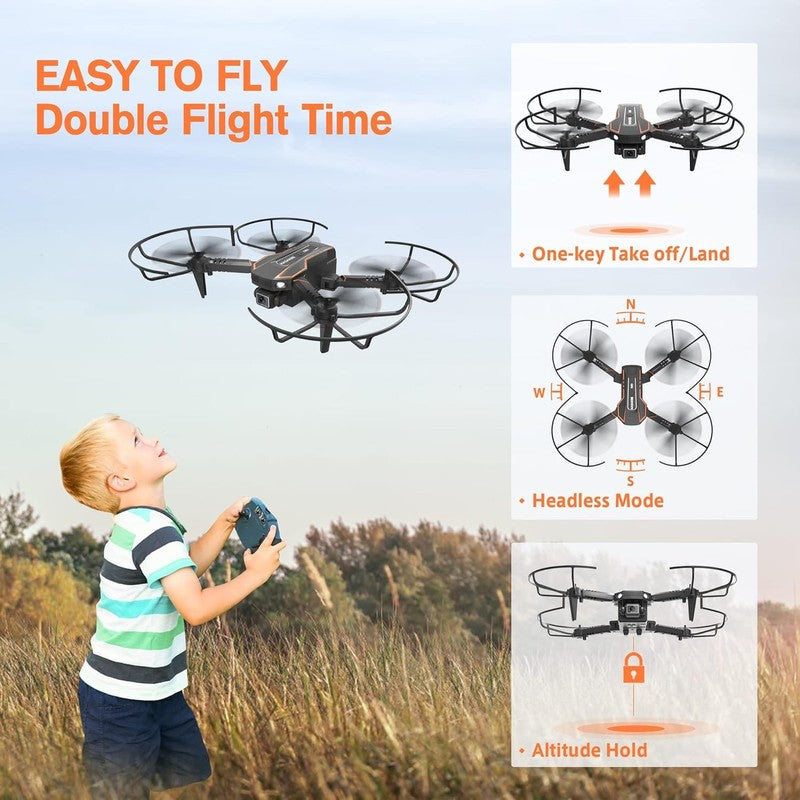 Mini Drone for Kids w/ 1080P Camera, FPV RC Toy, 2 Batteries – Black Gift2