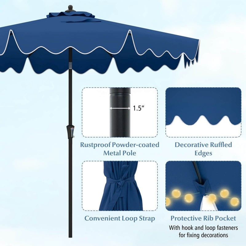 9FT 2-Tier Patio Umbrella – Sun-Protective Market Table Umbrella, Navy9