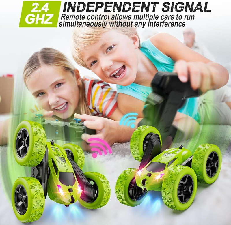 Kids RC Stunt Car 4WD Double Sided 360° Rotating Remote Control Green2