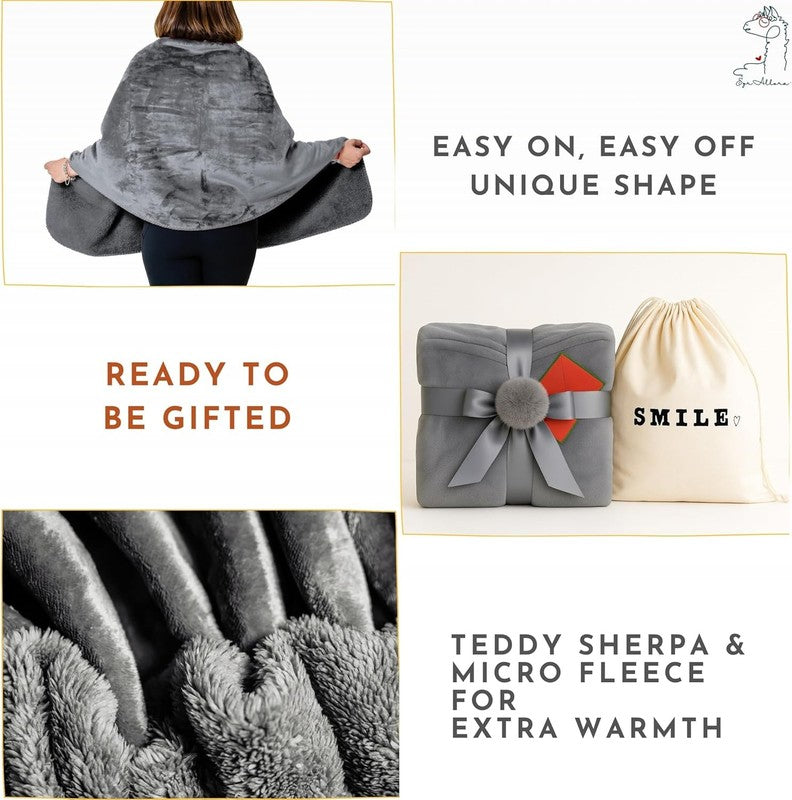 Premium Double Layer Poncho Blanket -No Sleeves Easy on Easy Off- Drape and Go- 3