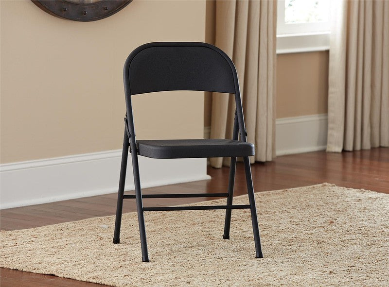 All Steel Metal Folding Chair, Double Braced, Black (Set of 4)2
