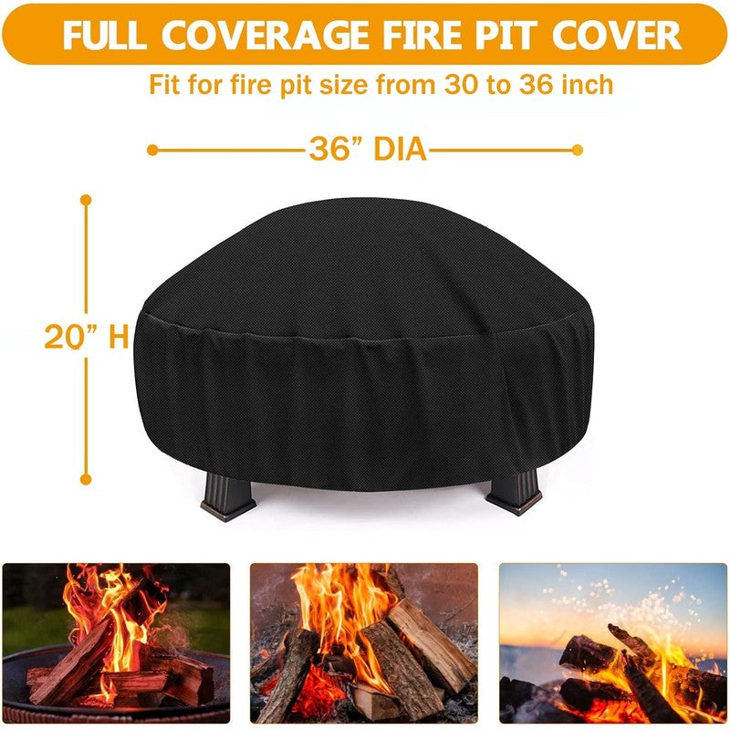 Round Fire Pit Cover 36"x20" Waterproof Outdoor Fit 32/34/36in w/ Bag1