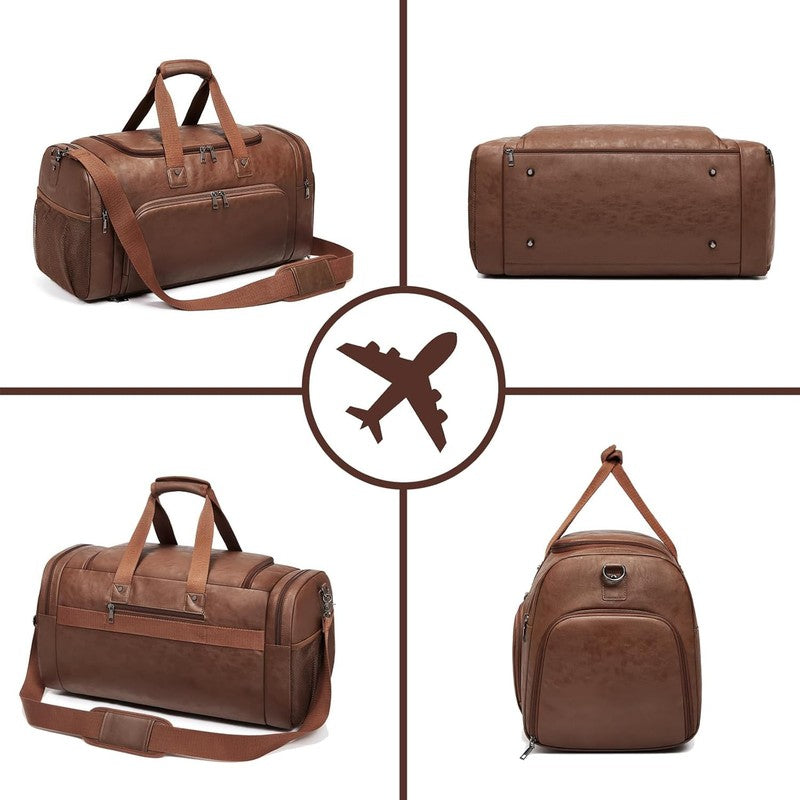 Leather Travel Duffle Bag Weekender Waterproof Shoe Compartment Gym Bag5