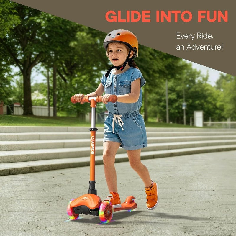 Kids 3 Wheel Scooter Lean to Steer LED Wheels Adjustable Handlebar Orange2