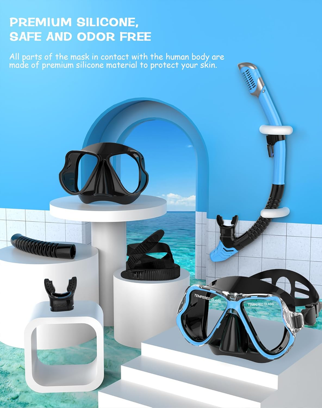 Dry Snorkel Set Panoramic Wide View Anti-Fog Scuba Mask Snorkeling Gear5