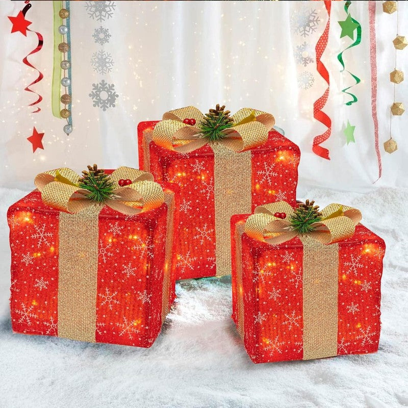 Set of 3 Christmas Lighted Gift Boxes 50 LED Indoor Outdoor Holiday Decor5