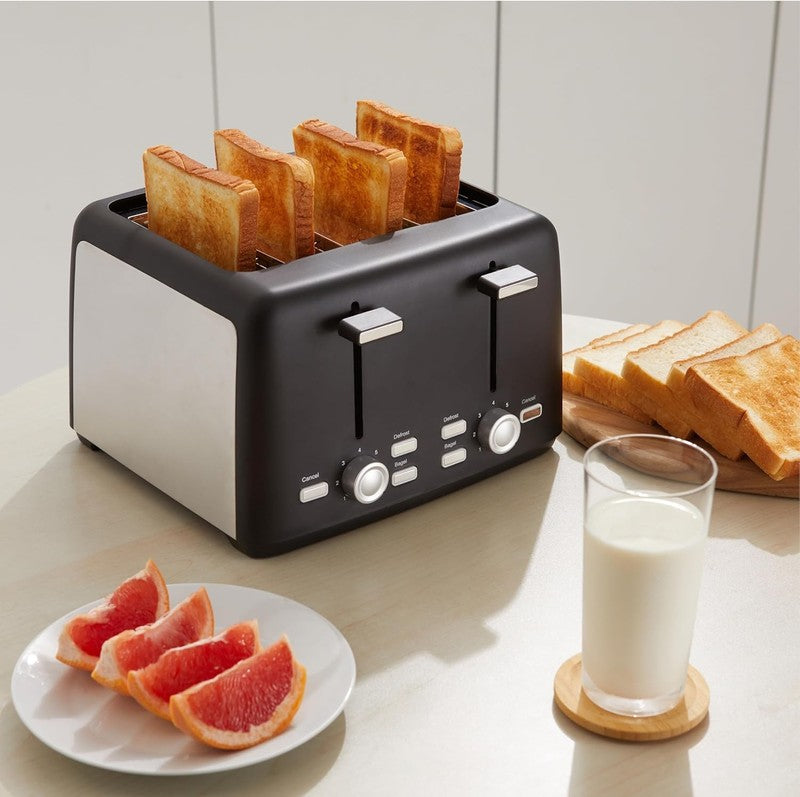 4 Slice Toaster Black & Silver - Wide Slots, 7 Shades, Bagel, Defrost, 1500W5