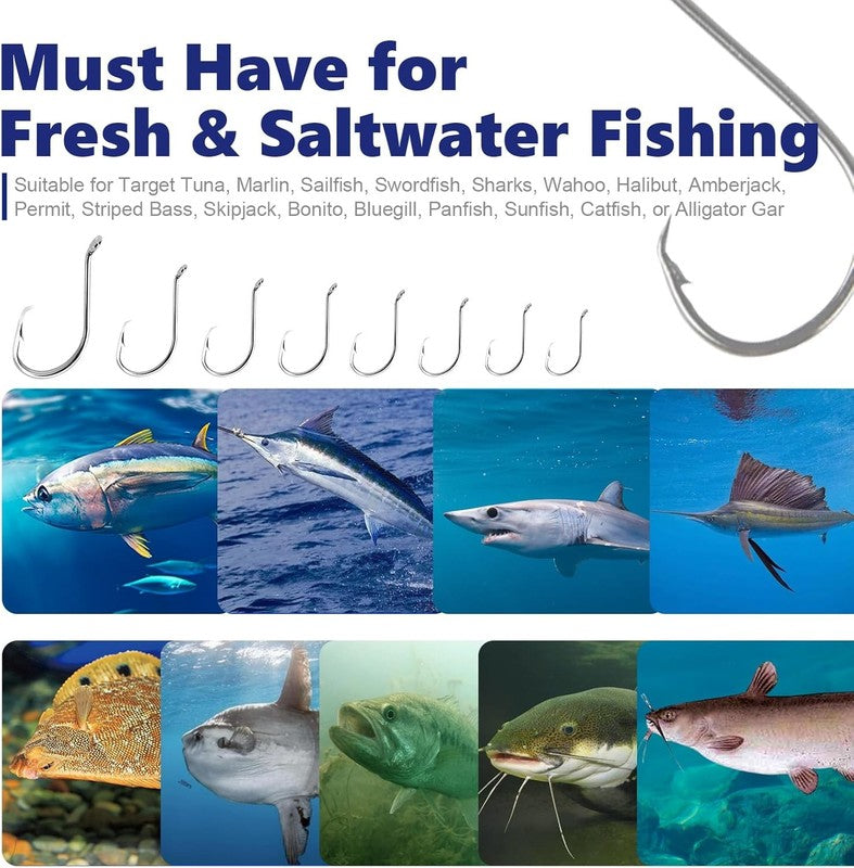 Strong Offset Circle Hooks for Saltwater Fishing - 150/240 Pcs, Various Sizes2