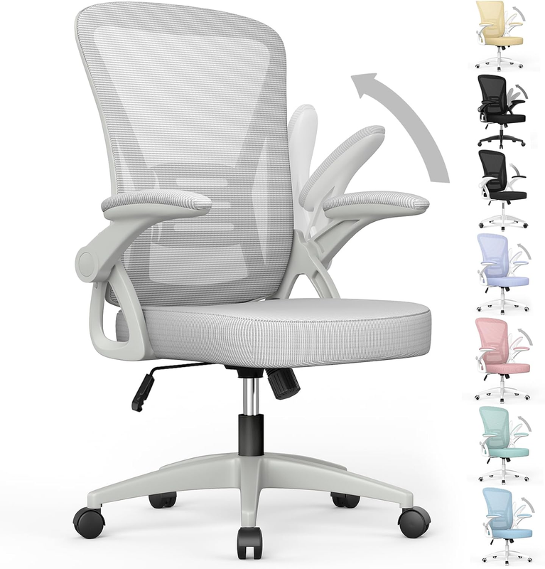 Ergonomic Mesh Office Chair Mid Back Swivel Desk Chair Flip Up Arms Grey9