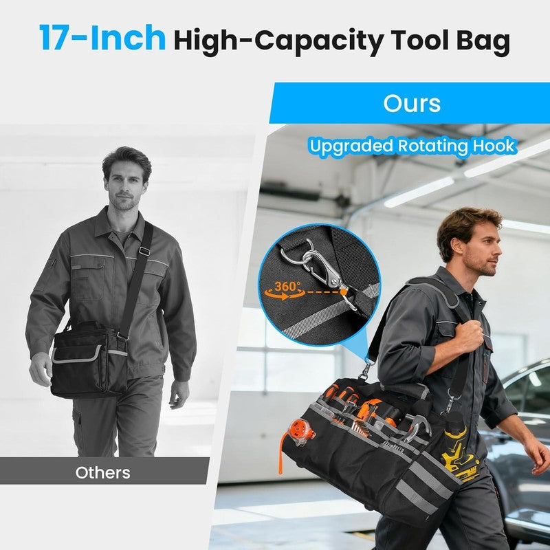 17" Heavy Duty Tool Bag Multi-Pocket Waterproof Portable Organizer Black-Grey5