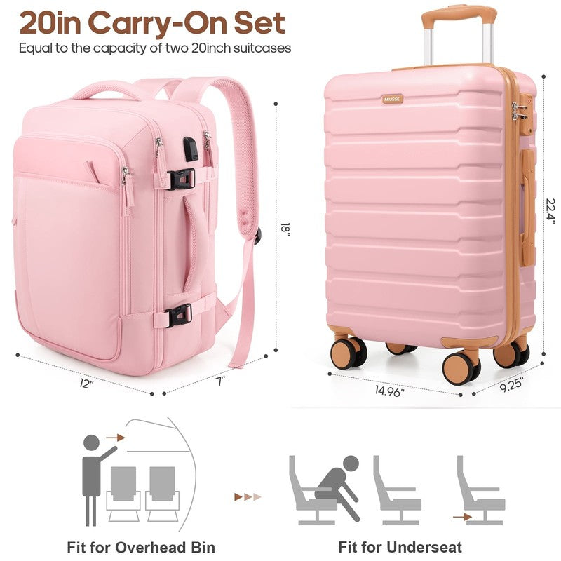 Carry on Luggage Set 3 Piece Hard Shell Luggage Sets with YKK Zipper Spinner Whe6