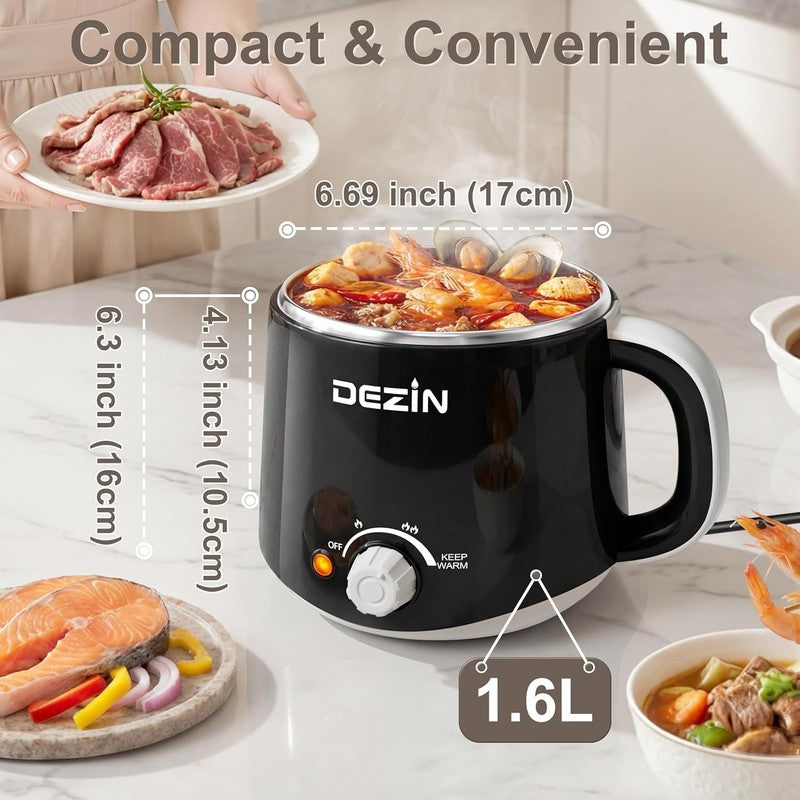 1.6L Electric Hot Pot Noodle Cooker Stainless Steel Temp Control Keep Warm2