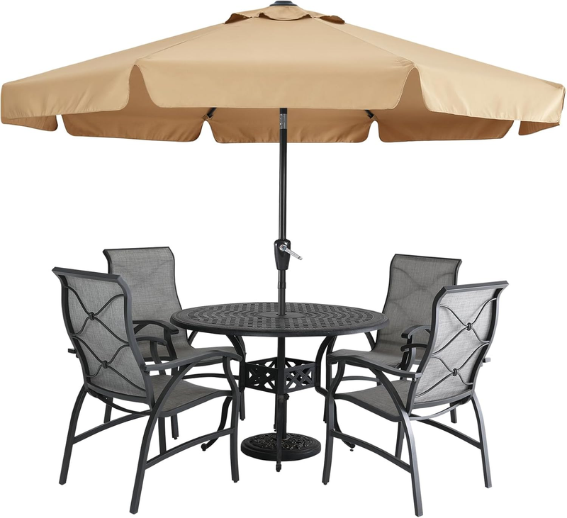 9FT Patio Umbrella with Crank Tilt 8 Ribs UV Fade Resistant Khaki0