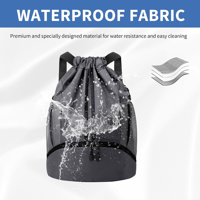 Drawstring Gym Bag Shoe Compartment Water Resistant Dark Grey Backpack6