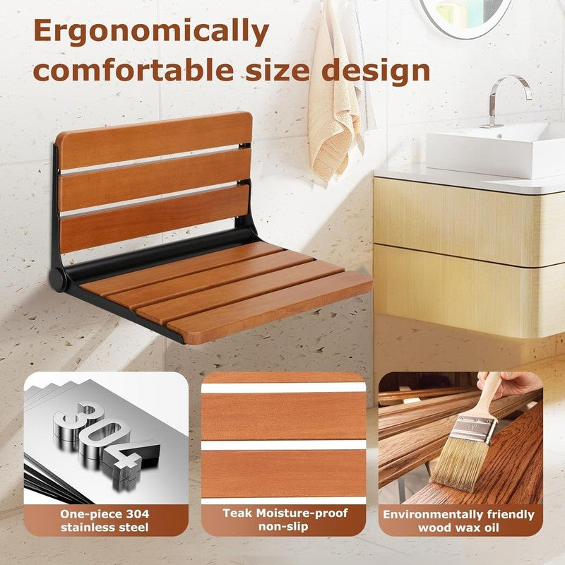 16" Foldable Wall-Mount Shower Seat Bench 400lb Max Small Shower Space4
