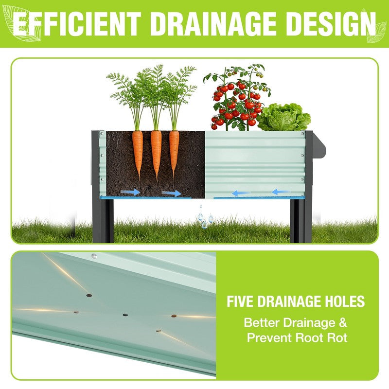 37In Outdoor Galvanized Raised Garden Bed with Legs and Wheels -Light Green7