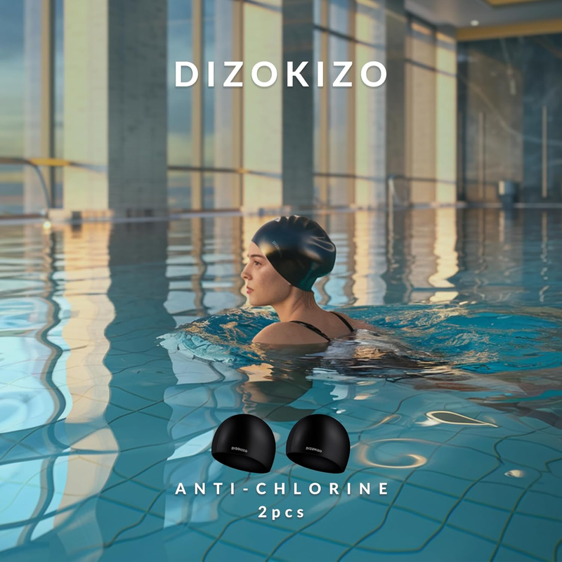 Unisex Silicone Swim Cap 2 Pack Waterproof Non Slip Swimming Cap1