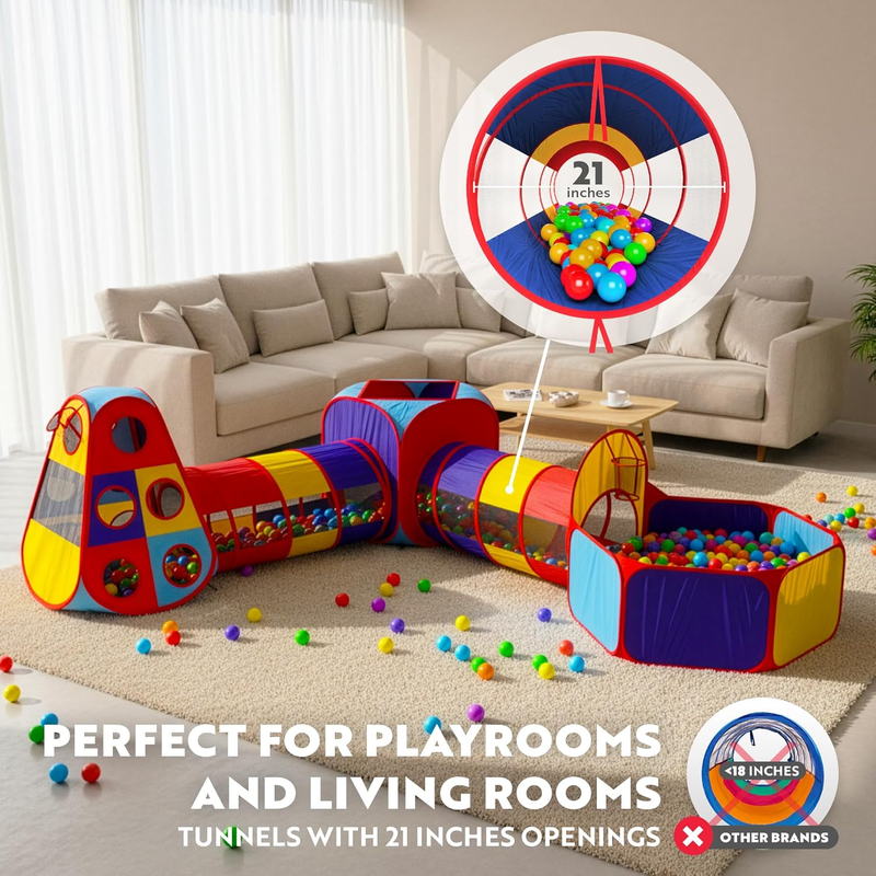 5 Pc Kids Play Tents & Tunnels Ball Pit Basketball Hoop Crawling Tubes Indoor/Ou2