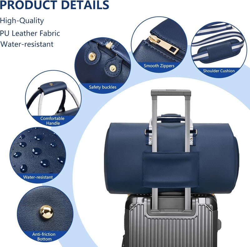 Men Leather 2in1 Garment Duffle Bag Blue Waterproof Suit Travel Carry On4