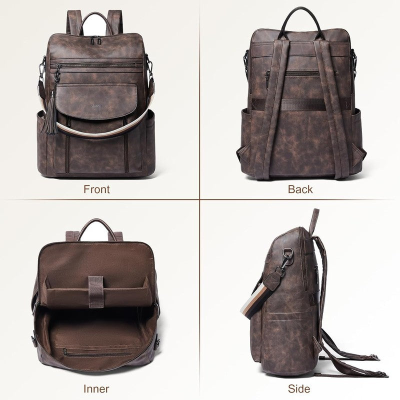 Women Laptop Backpack 15.6" Leather Travel Work Water Resistant Coffee6
