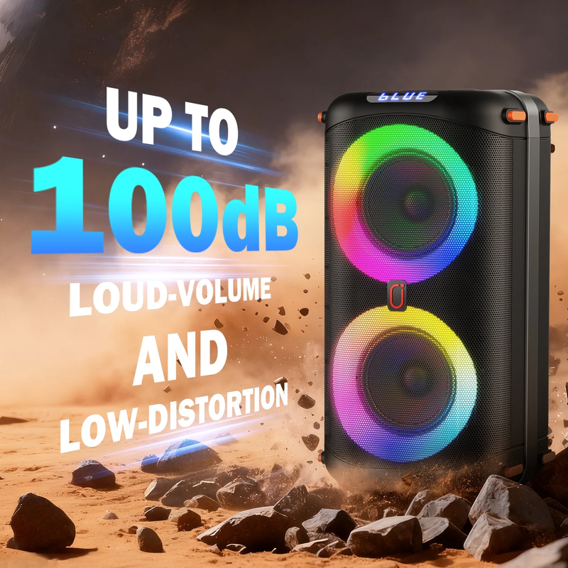 Bluetooth Party Speaker Dual 6.5in Subwoofer LED Lights Deep Bass Portable5