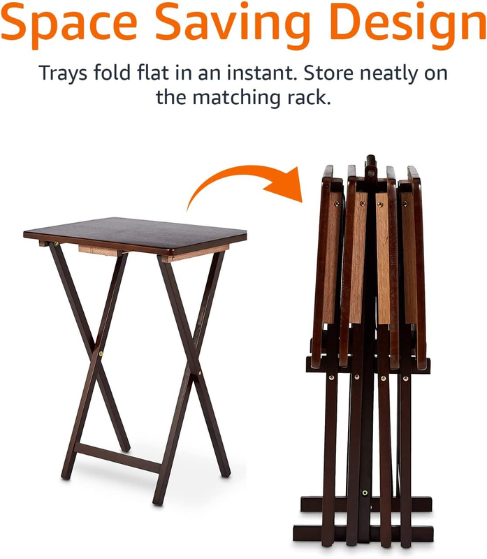 4-Pack Folding TV Tray Table w/ Storage Rack Wood Space Saving Espresso4