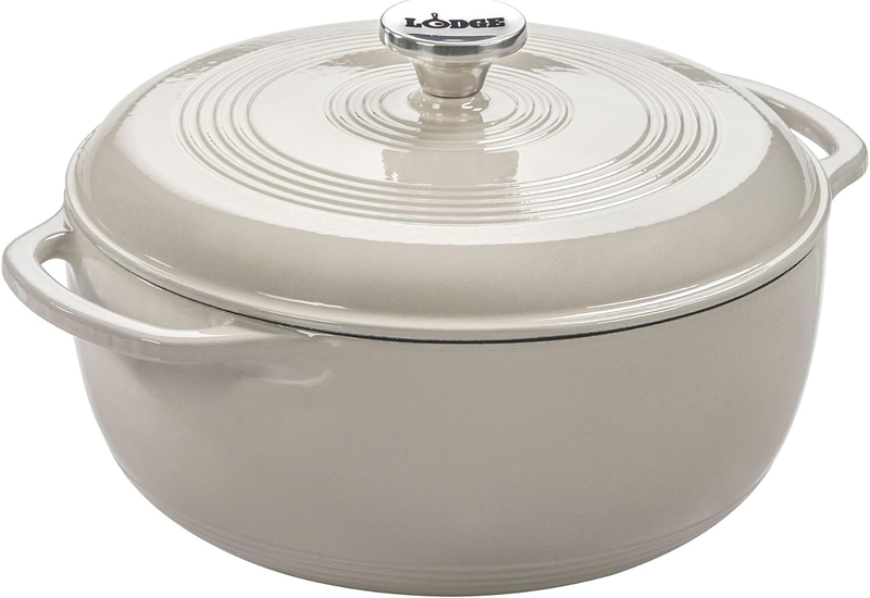 6QT Cast Iron Dutch Oven w/ Lid Bread Baking Braising Oyster White8