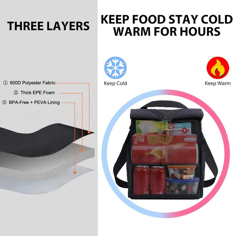 Insulated Roll Top Lunch Bag for Women Men Foldable Tote w/ Shoulder Strap5