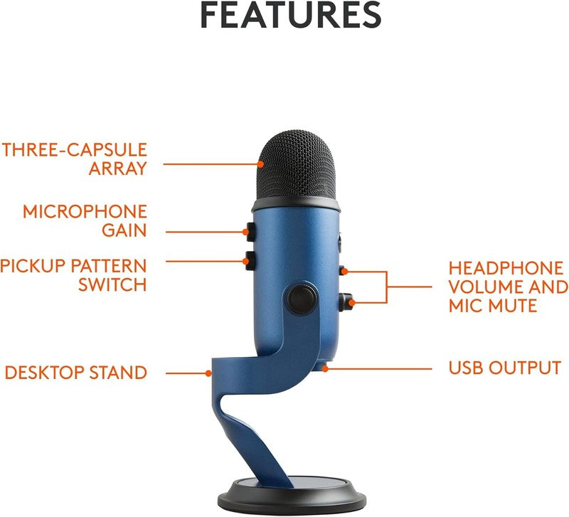 Yeti USB Microphone for Gaming Streaming Podcast YouTube Discord PC Midnight5