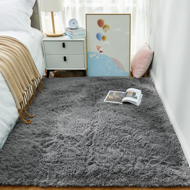 Area Rugs for Living Room Bedroom, Upgrade Non-Slip Fluffy Soft Grey Shag Carpet4