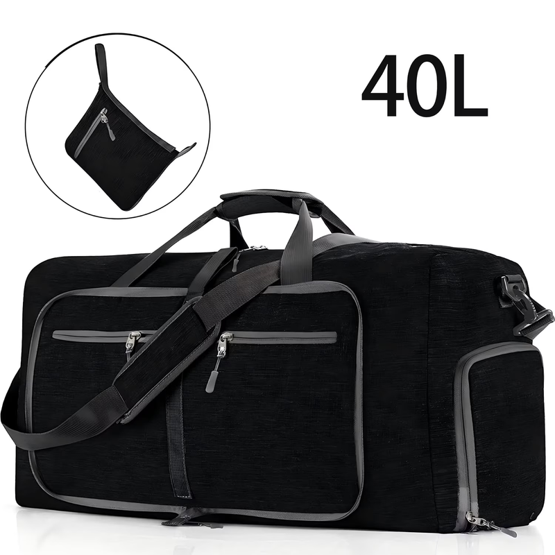40L Foldable Travel Duffle Bag Gym Weekender w/Shoe Comp Waterproof Black8