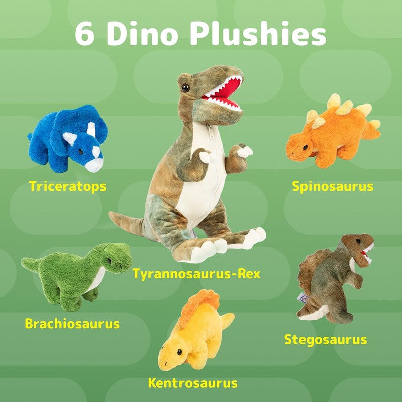 Dinosaur Stuffed Animal Set - Mommy T-Rex with 5 Plush Baby Dinosaurs inside - S2