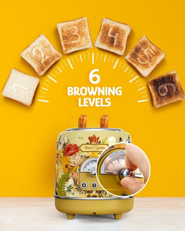 Eduardo Recife 2 Slice Retro Toaster 6 Browning Levels 3 Functions Wide Slots2