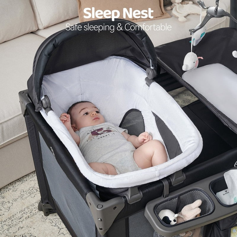 Unisex Nursery Center Playard with Bassinet & Changing Table for Newborn,Grey4