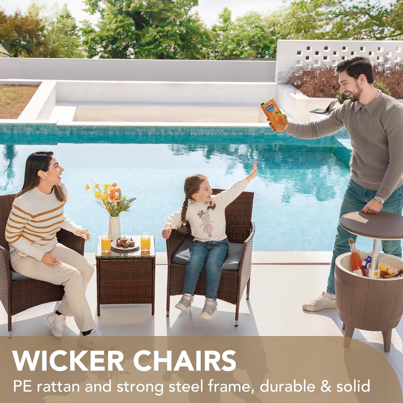 3 Piece Patio Furniture Set PE Rattan Table Outdoor Set Brown Grey Patio Porch1
